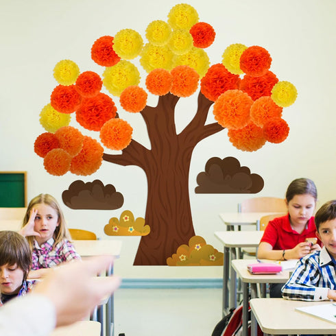 3D Fall Bulletin Board Decorations Set Fall Theme Classroom Decor with Paper Pom Poms Tree Design Wall Decals Autumn Bulletin Board Paper for Teac...