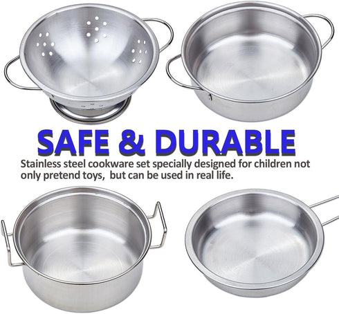 Play Pots and Pans Toys for Kids, Kitchen Playset Pretend Play Toys - Pretend Cookware Mini Stainless Steel Cooking Utensils Development Toys for ...
