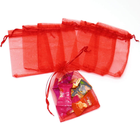 50pcs Drawstring Organza Jewelry Candy Pouch Christmas Wedding Party Favor Gift Bags (8x12, Red)...