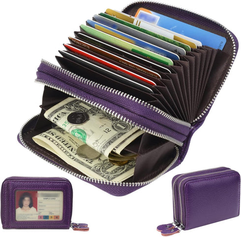 Women's RFID Blocking Leather Zipper Card Wallet Small Purse Credit Card Case Holder for Mother Day Gift (Purple)...