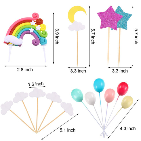 15 Pieces Rainbow Cake Decorations Rainbow Cake Toppers for Birthday Decorations Wedding Party Favors Supplies...