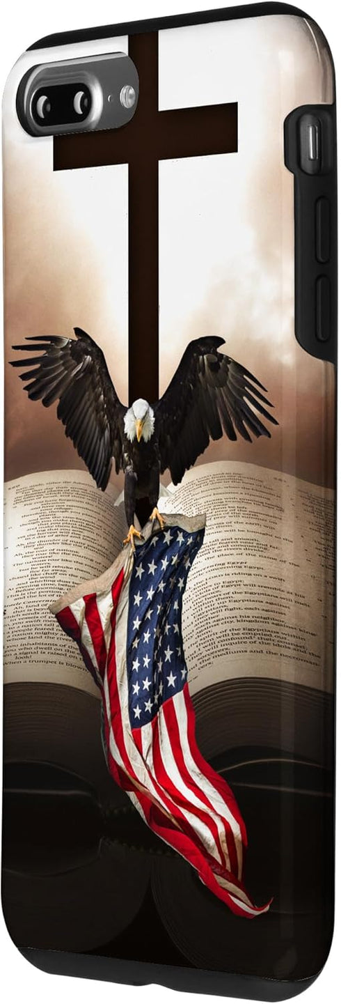 iPhone 7 Plus/8 Plus Pretty Christian Cross Bible A Bald Eagle Grip American Flag Case...