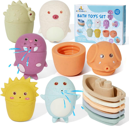 Bath Toys Animal with Bath Boats for Toddlers/ Infants 6 - 12- 18 Months,11 PCS Bath Toy for Babies Water Table Toys Toddler Birthday Gift for Pre...