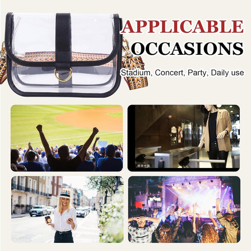 Clear Purse with 2 Shoulder Straps, Clear Bag for Stadium Events Concerts Festivals...
