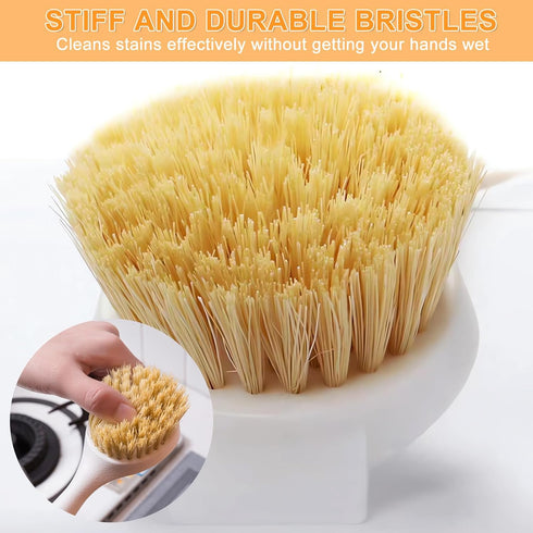 Kitchen Dish Brush Bamboo Handle Dish Scrubber Built-in Scraper, Scrub Brush for Pans, Pots, Kitchen Sink Cleaning, Dishwashing and Cleaning Brush...