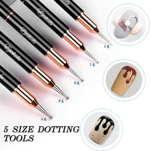 Double Ended Nail Art Brushes, Eptbsdu 5 PCS Nail Design Painting Tools including Nail Fine Liner Brushes and Nail Dotting Pens, Black...