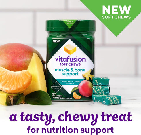 Vitafusion Soft Chews Muscle & Bone Support (1), Adult Chewable Vitamin D for Bone & Muscle Support, Individually Wrapped, Tropical Fusion Flavor,...