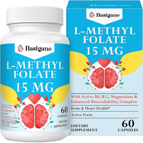 15mg L Methylfolate (5-MTHF)- Active Folic Acid-Enriched with Vitamins B6 and B12-60 Vegetarian Capsules - Non-GMO, Gluten-Free...