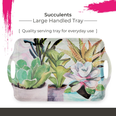 Pimpernel Succulents Large Handled Tray - 18.9" x 11.6" Melamine Serveware with Botanical Design - Dishwasher-Safe Decorative Breakfast & Coffee T...