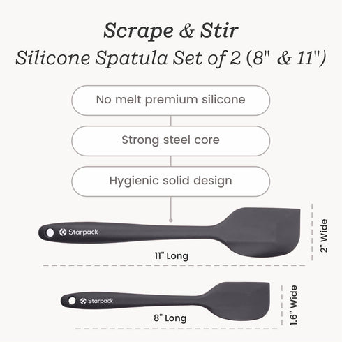 Starpack 'Scrape & Stir' Silicone Spatula Set (2 Pcs) - Heat Resistant Spatulas Set 600°F - Food Grade Kitchen, Nonstick Baking and Cooking Spatul...