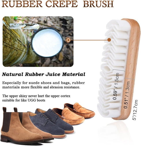 TAKAVU Shoe Shine Brushes Kit (4PCS) - 100% Soft Horsehair Bristles Brush, Polish Applicator, Crepe Suede Shoes Brush, Microfiber Buffing Cloth fo...