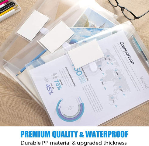 Sooez 5 Pack Plastic Envelopes Poly Envelopes, Clear Document Folders US Letter A4 Size File Envelopes with Label Pocket for School Home Work Offi...