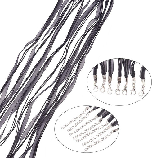 arricraft 100PCS 17.7" Multi-Strand Ribbon Necklace Cord with 3 Loops Waxed Cord Organza Ribbon Alloy Lobster Claw Clasps Chains for Necklace Maki...