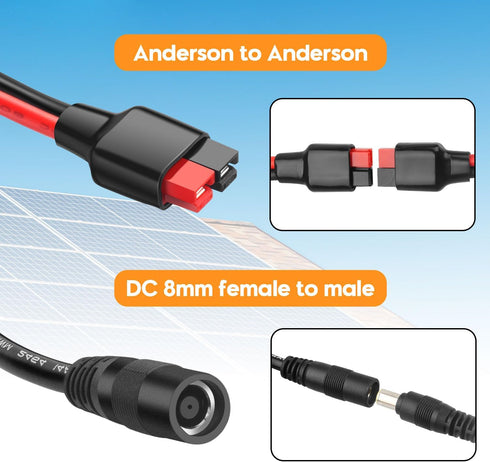 Anderson to DC 8mm Female Adapter Cable 1 to 2 High Power Port to 8mm Splitter Solar Connector 8mm Adapter to Anderson Y Parallel Cable Compatible...