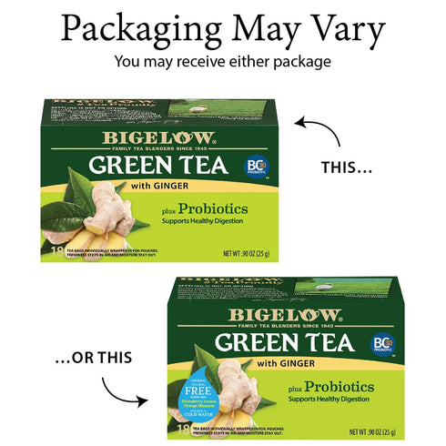 Bigelow Tea Green Tea with Ginger Plus Probiotics, Caffeinated Tea with Ginger, 18 Count Box, (Pack of 6), 108 Total Tea Bags...