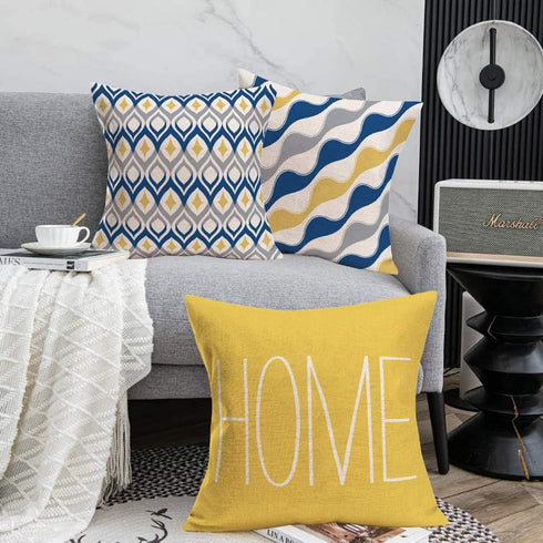 Fukeen Home Geometric Set of 4 Throw Pillow Covers Modern Accent Decorative 18x18 Inch Blue Yellow Grey Arrow Stripes Wave Abstract Pattern Pillow...