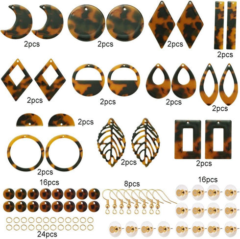Pandahall DIY Resin Acrylic Earrings Making Kit Round Moon Drop Leaf Mottled Acetate Acrylic Statement Earrings Making Set for Bohemian Earrings J...