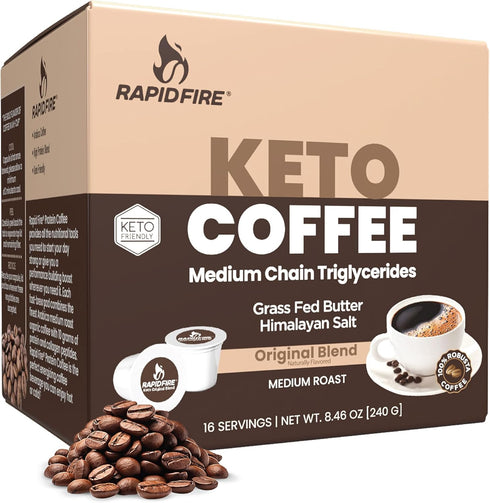 Rapidfire Original Flavor High Performance Keto Coffee Pods, Supports Energy & Metabolism, Single Serve K Cup, Brown, 16 Count...