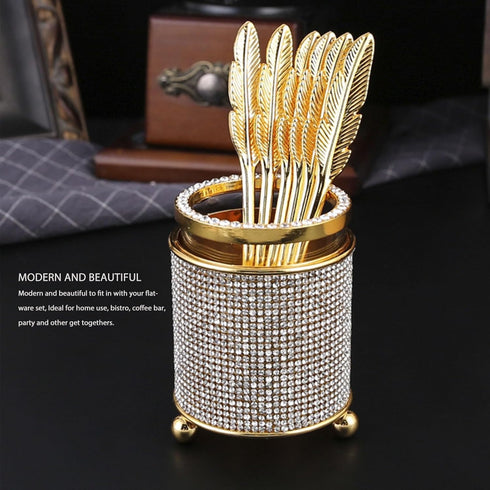 Coffee Spoons Set, 6Pcs Gold Espresso Spoons with Holder, Mini Gold Teaspoons Stirring Spoon Dessert Spoons Small Spoons for Stirring, Mixing, Cof...