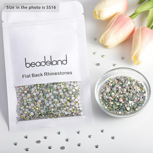 beadsland Flat Back Crystal Rhinestones Round Gems for Nail Art and Craft Glue Fix, CrystalAB (3.9-4.0mm) SS16/1440pcs...