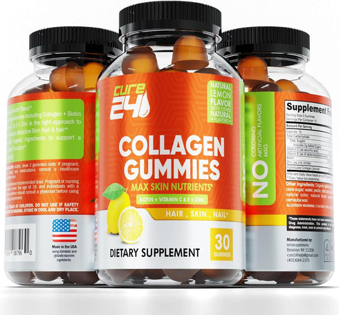 Collagen Gummies with Zinc, Vitamin C and Biotin, Collagen Peptides Supplement Promotes Hair, Nail, Skin, Bone and Joint Health Support, Made in U...