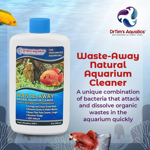 DrTim's Aquatics Freshwater Waste-Away – Natural Fish Tank & Aquarium Waste Management Solution for Dissolving Cleaning Organic Sludge - 4 oz. Tre...