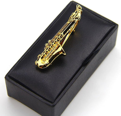 Saxophone Tie Clips Sax Tie Bar Tacks Mens Silver Golden Tone Music instrument Tie Clasps Musician Gifts...