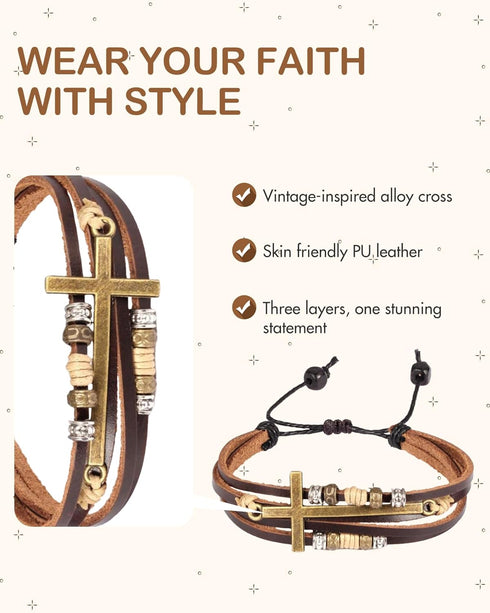 Feraco Religious Cross Wrap Bracelets Women Leather Christian Jewelry For Confirmation Gifts, Adjustable...