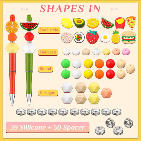 Ctosree 12 Pcs Beadable Pens Kit Silicone Focal Beads for Beadable Pens DIY Cute Animals Bead Pens Making Kit Cow Dinosaur Rainbow Beaded Ballpoin...