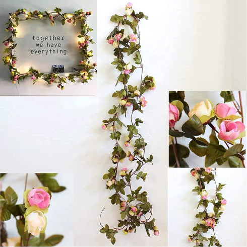 Fielegen 20 LED Rose Flower String Lights Battery Powered 7.2ft Artificial Flower Garland with Lights Rose Vine Fairy Lights for Home Garden Weddi...