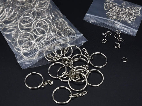 100 Pack Key Ring with Chain and Open Jump,1 inch Split Round Keychain Rings Bulk for Craft Making Jewelry...