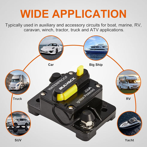 250 Amp Circuit Breaker with Manual Reset for Car Marine Trolling Motors Boat ATV Manual Power Protect for Audio System Fuse, 12V-48V DC (250A)...
