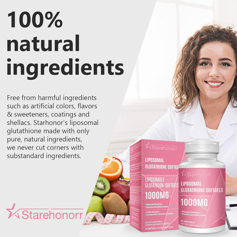 Liposomal Glutathione Softgels 1500MG, Reduced Glutathione Supplement with Vitamin C, Better Absorption, Non-GMO Powerful Antioxidant for Aging De...