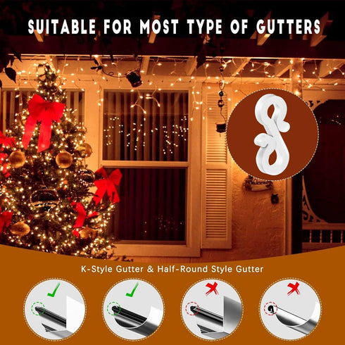 Meetory Christmas Light Clips, 100 Mini Hanging Hooks for Gutters & Shingles, Weatherproof Plastic Hooks for Xmas Lights Outside...