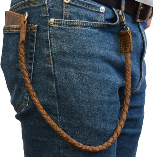Hide & Drink, Braided Biker Chain, Key Lanyard for Wallet, Rustic Keychain, Keyring with Strap and Hook, Travel Accessories, Full Grain Leather, H...