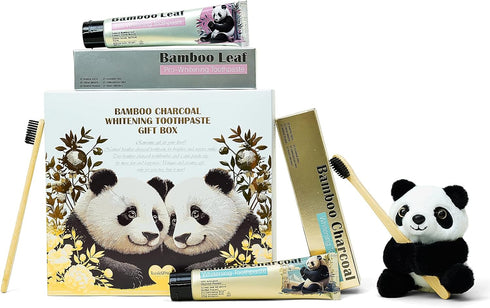 Panda Toothpaste 5-in-1 Contains One Bamboo Charcoal Toothpaste + One Bamboo Leaf Toothpaste?Two Bamboo Toothbrushes?and One Panda Doll. (15.34 Oz...