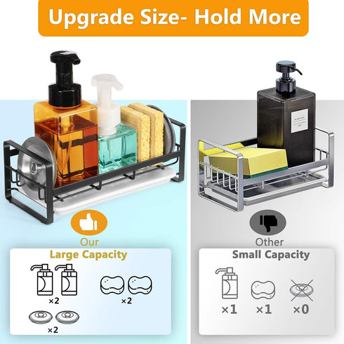 FANGSUN Large Sponge Holder for Kitchen Sink, 304 Stainless Steel Sink Caddy Organizer with Removable Drip Tray, Countertop Dish Soap Holder, Not ...