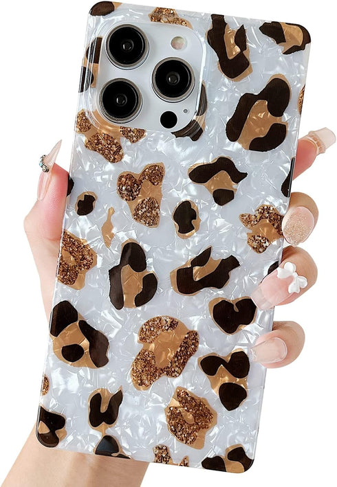 Jmltech Square Case Compatible with iPhone 14 Pro Max Case for Women Girly Glitter Pink Purple Cute Flower Pattern Bling Soft Silicone Flexible Pr...