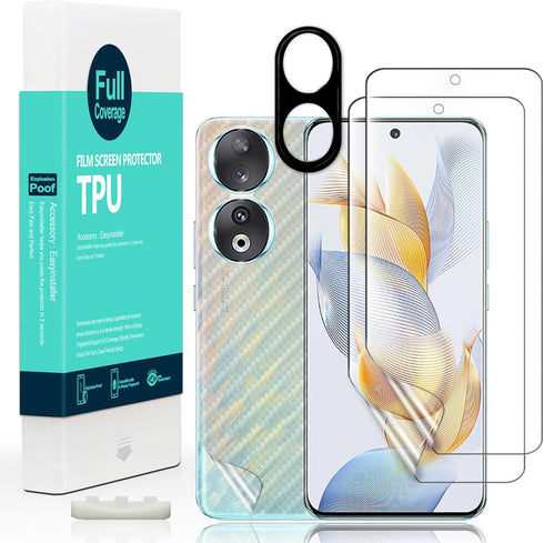 Ibywind 2 Pack Screen Protector for Honor 90 5G 6.7"+1 Pack Camera Len Protector+1 Pack Back Film,Flexible TPU Film,HD Clear,Case Friendly,Easy In...