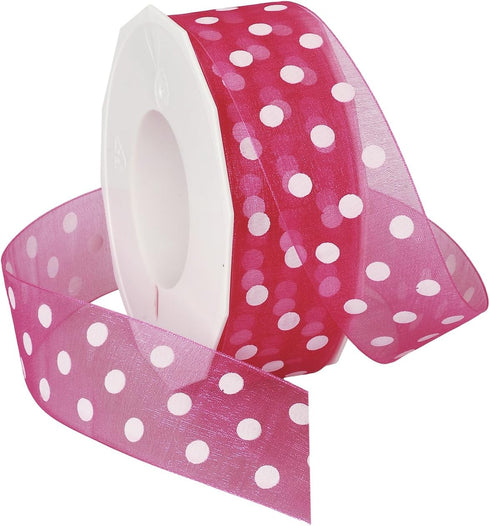 Morex Ribbon Sheer Dots 1-1/2-Inch Ribbon with 50-Yard Spool, Hot Pink/White Dots (92009/50-019)...