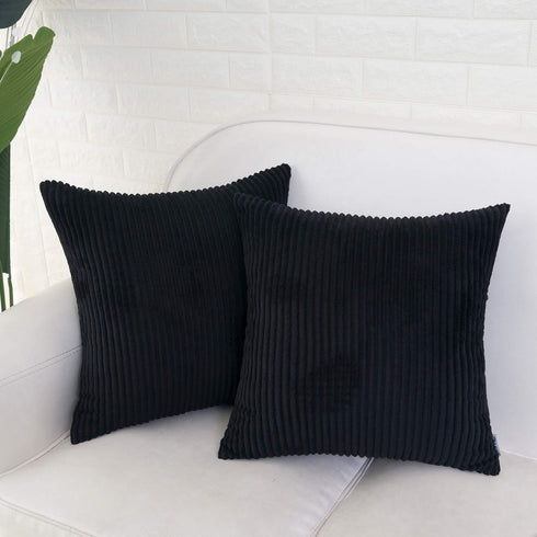 HWY 50 Black Corduroy Throw Pillow Covers 18x18 Inch, Set of 2, Soft Cozy Decorative Cushion Cases for Couch Sofa Bed Living Room, Boho Striped Ho...