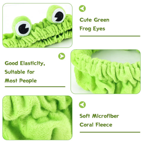 4Pcs Spa Headband for Washing Face Wristband Set for Women Girls Frog Snail Makeup Skincare Facial Shower Coral Fleece Head Wraps Cute Soft Blue G...