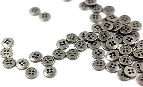 Bezelry 100 Pieces Mini Gray Silver Four Holes Metal Buttons. 8mm (5/16 inch)...