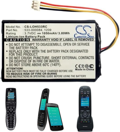 Cameron Sino 3.7V 1050mAh Replacement Remote Control Battery for Logitech 915-000198, Harmony Touch, Harmony Ultimate, Harmony Ultimate One, Part ...