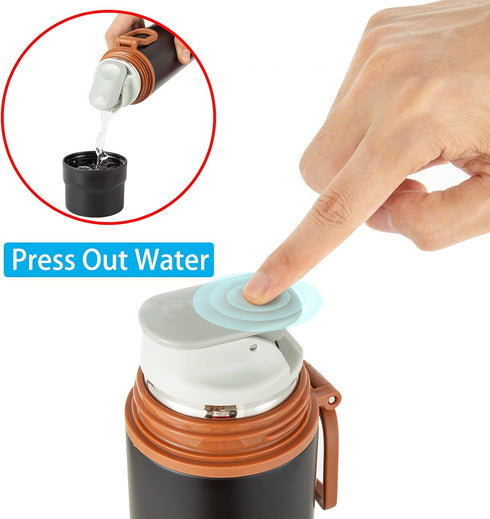 Insulated Water Bottle-Stainless Steel Vacuum Coffee Cup with Handle,Flask Double Walled Sport Travel Mug with Leakproof Lid,Keep Hot & Cold 12 Ho...