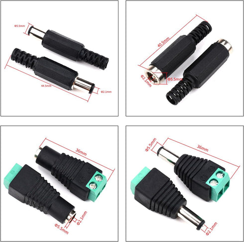 DC Power Jack Connector Assorted Kit, 5.5 x 2.1mm DC Power Supply Jack Socket Male Female Panel Mount Connector 2Pin 3Pin with Hex Nut, DC005 DC01...