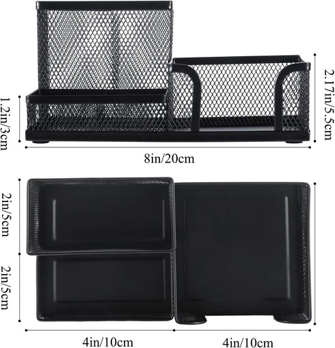 M&G Mesh Pen Holder Desk Organizers Pencil Holder for Desk Black, 3 Compartments Metal Office Supply Organizer with Sticky Notes Holder for School...