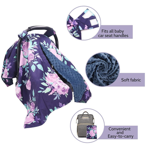 TANOFAR Car Seat Cover Baby, Carseat Covers Baby Boy Girl, Peekaboo Opening Infant Car Seat Cover for Winter, Warm & Cozy, Purple Floral...