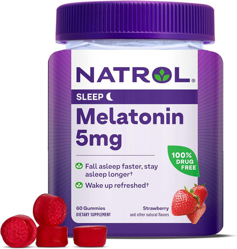 Natrol 5mg Melatonin Gummies, Sleep Support for Adults, Melatonin Supplements for Sleeping, 60 Strawberry-Flavored Gummies, 30 Day Supply...
