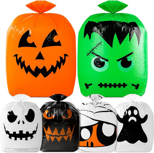6 Pcs Halloween Pumpkin Leaf Bags, Halloween Pumpkin Trash Bags with Twist Tie, Fall Yard Trash Bags Yard Waste Bags Halloween Goodie Bags for Hal...